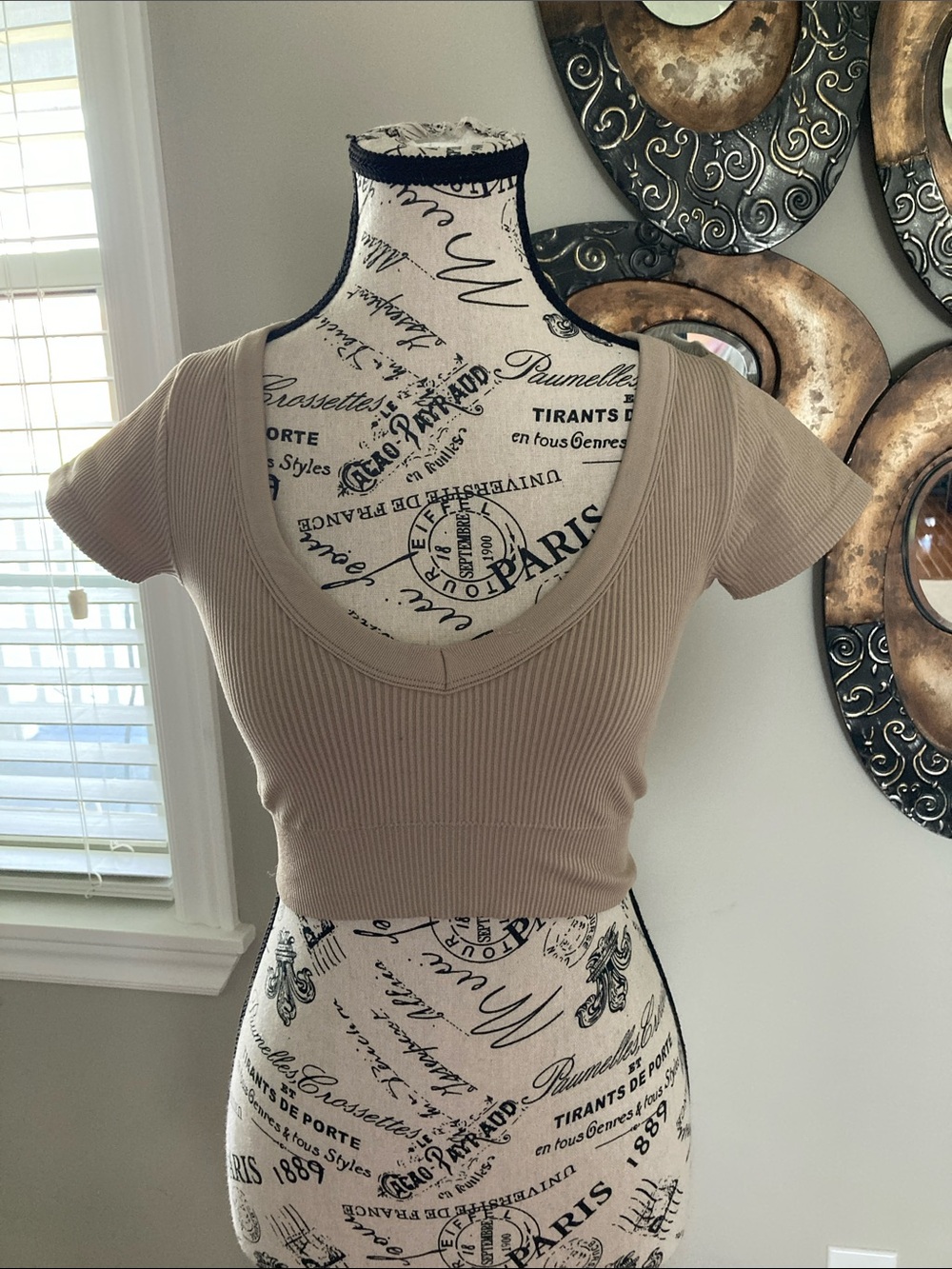 Garage Ribbed Scoop Neck Crop Top in Taupe